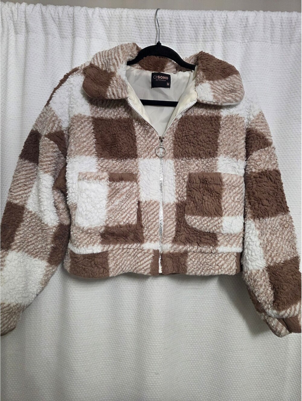 Ci Sono Cropped Checkered Sherpa Jacket size M